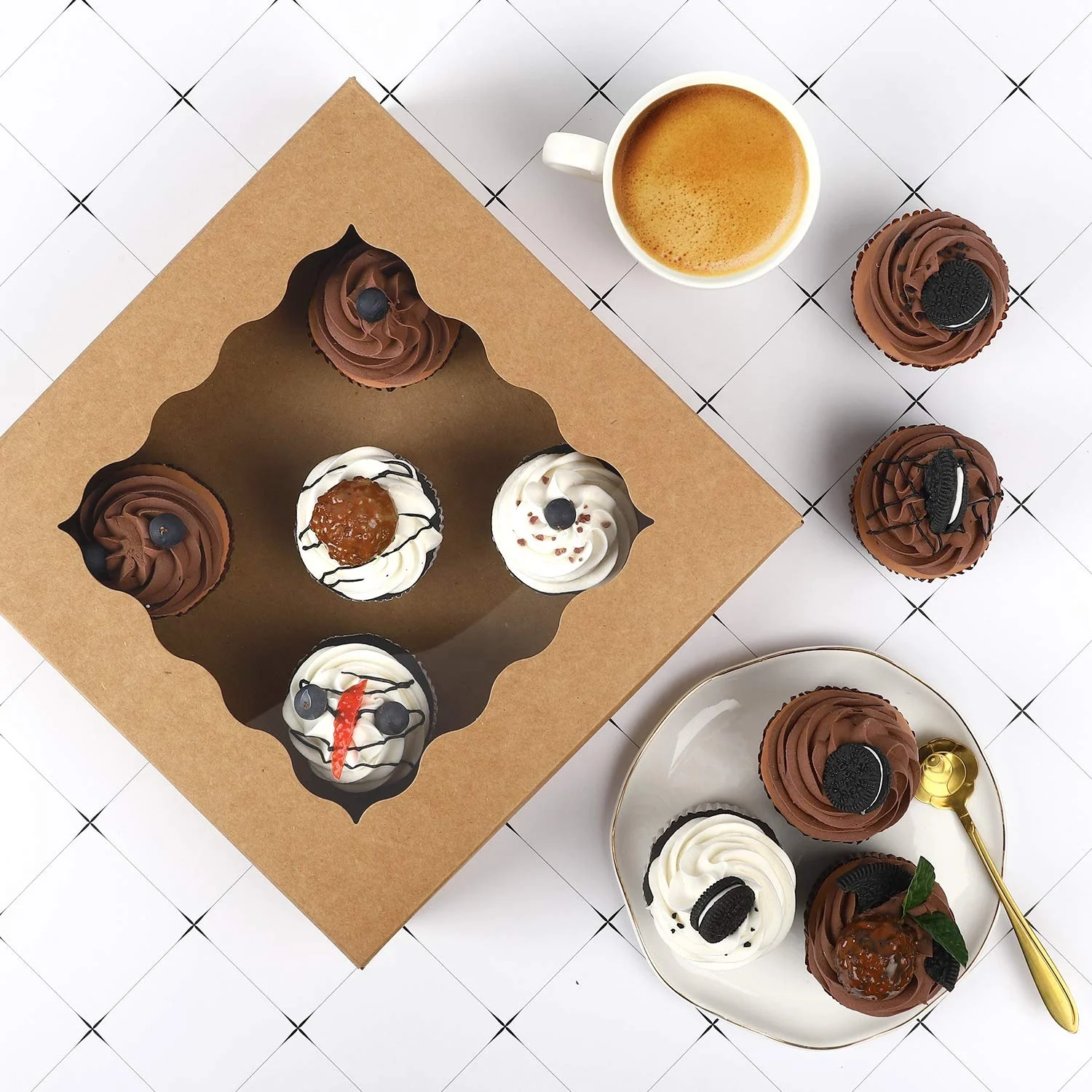 Custom 6x6x4 Inches Cake Packaging Boxes White Brown Bakery Small Cake