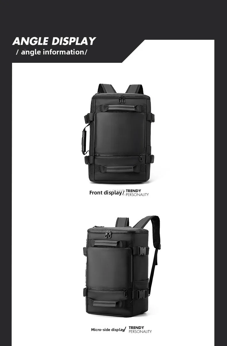 Men's Large Capacity Waterproof GPS Backpack Multifunctional PU Laptop Bag Zipper Handheld Business Travel Crossbody Polyester