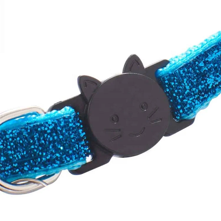 猫头安全扣小闪闪绒铃亮片小猫宠物项圈