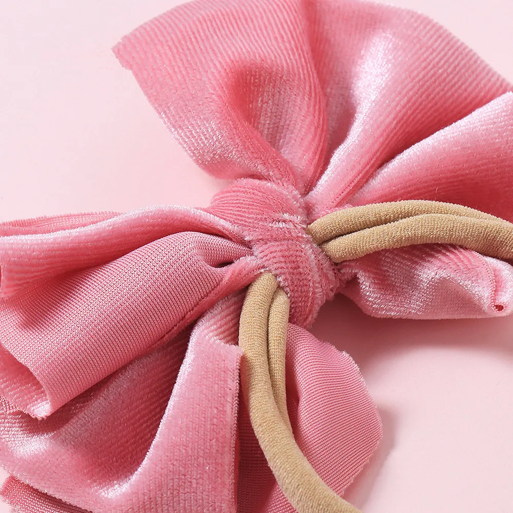 Hot Sale Cute Baby Girls Bows Headband Solid Color Diy Velvet Hair Band For Kids Hair
