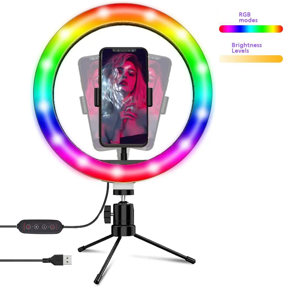 Goldmore  Camera Beauty RGB 10inch Selfie Ring Light Youtube With Dest Tripod Stand Phone Holder,Best ring light for zoom