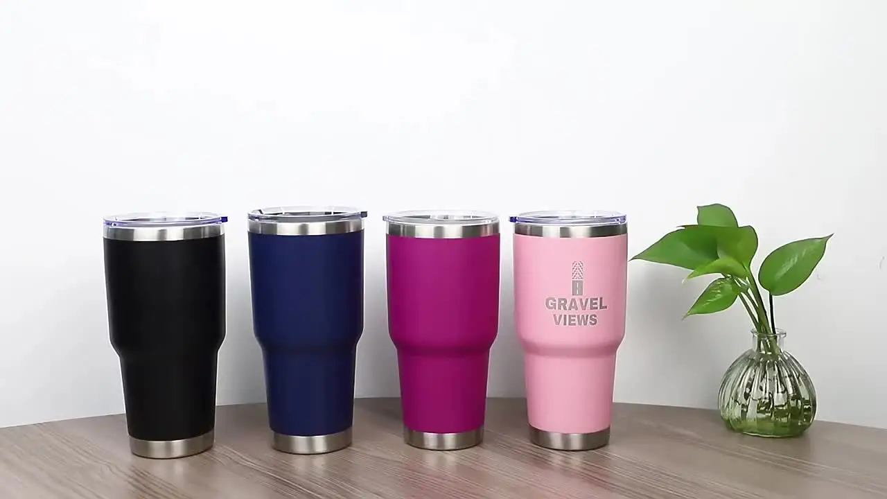 30 Oz Powder Coated Cool Tumblers Wholesale Tumbler Cups Mug Water Bottle  Termos Laser Engraved Custom Logo Original Slider Lid
