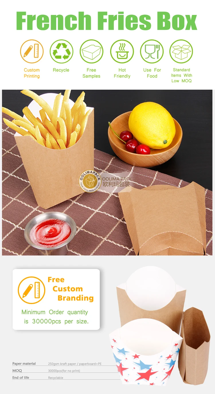 Paper Cone Shape Potato Chips Packaging Box for Fast Food French Fries Food Packaging  Box