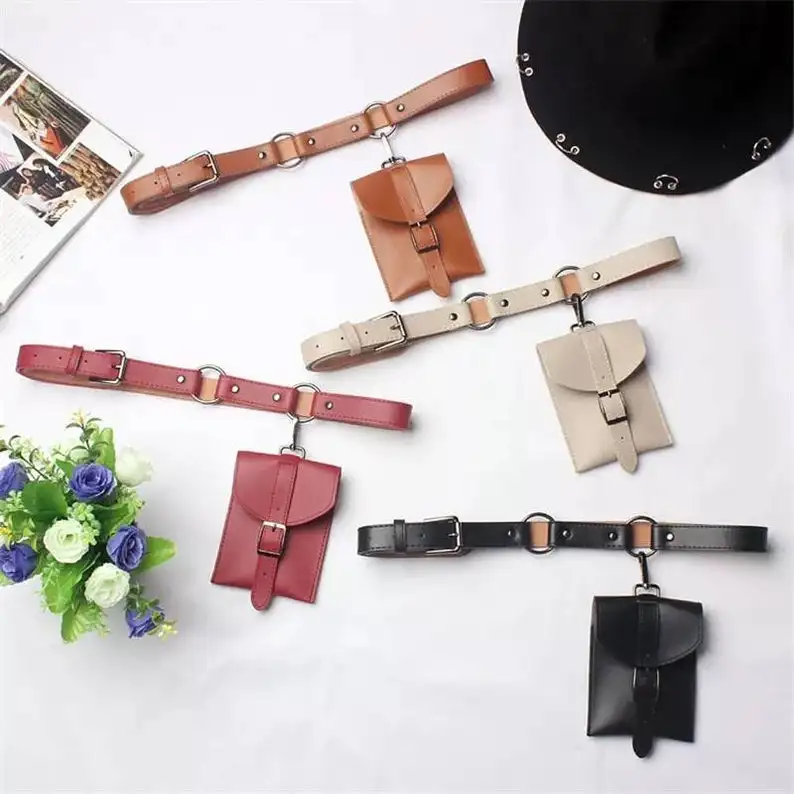 New arrival PU leather ladies fanny waist belt bag fashion vintage unique small shopping outdoor Hang buckle women waist pack