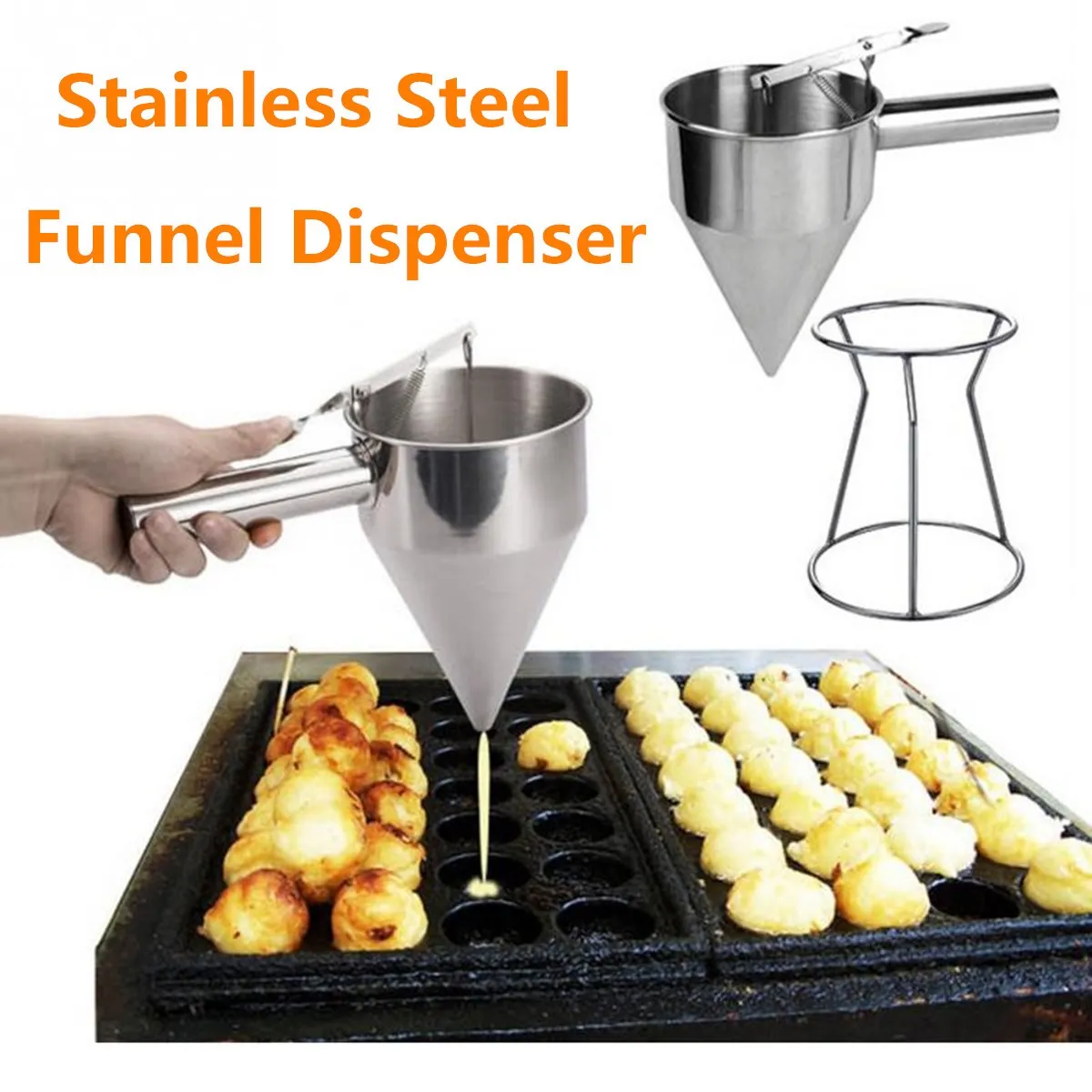 Overstep Handheld Stainless Steel Batter Dispenser Cupcake Cake Batter Funnel Mixing Professional Kitchen Baking Tools 