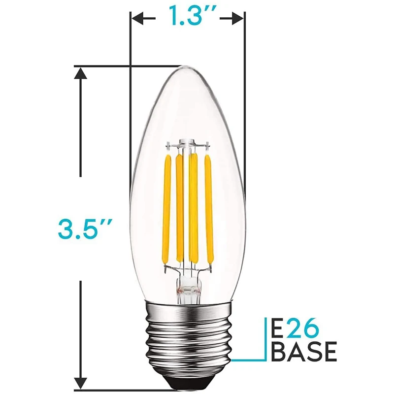 Worbest Vintage E26 Candelabra LED Bulb 5000K Bright White Dimmable Medium Base Bulb Tip Clear Glass Filament Light Bulb For UL