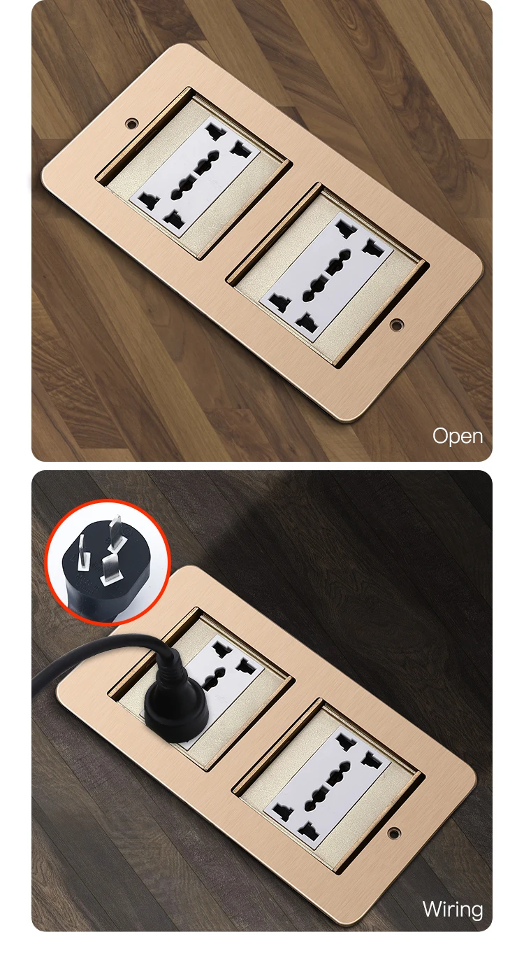 Dual brass concealed floor outlet with customizable modules