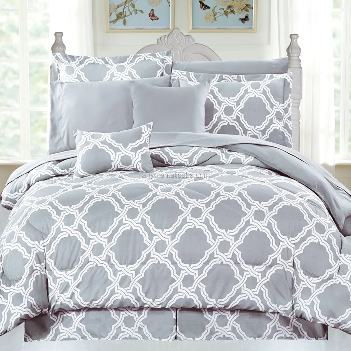 Wholesale New Design Light Gray Geometric 10 Piece Bedding Comforter