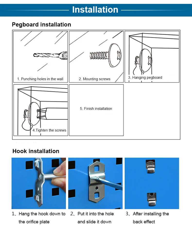 On Sale 1/4 Inch Size Hole Black Hanging Board Wall Mounting Pegboard Garage Tool Storage Peg Board  Metal Holder Pegboard manufacture