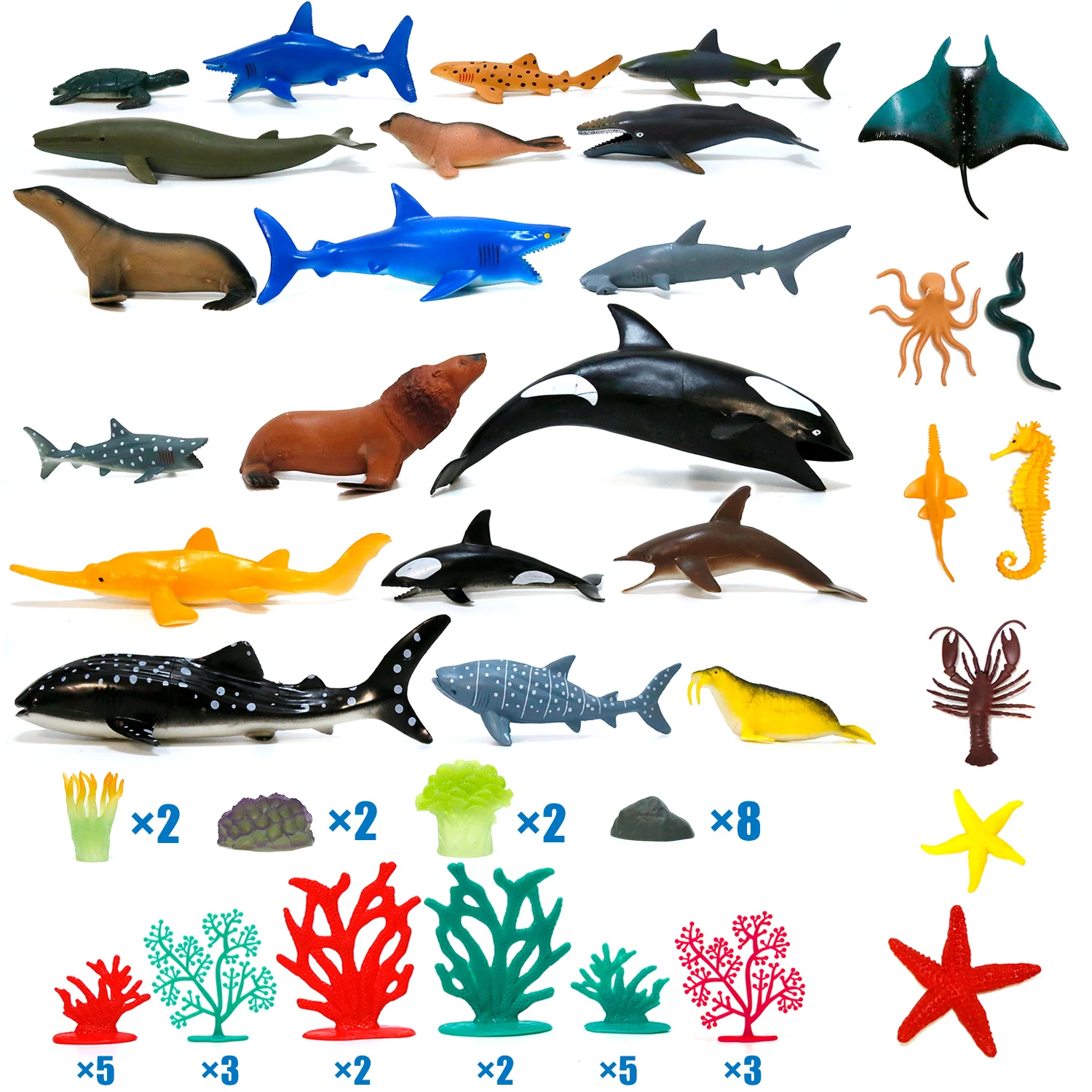 Ocean Sea Animals Figures,60 Pack Life Creatures Toy Set,Stem ...