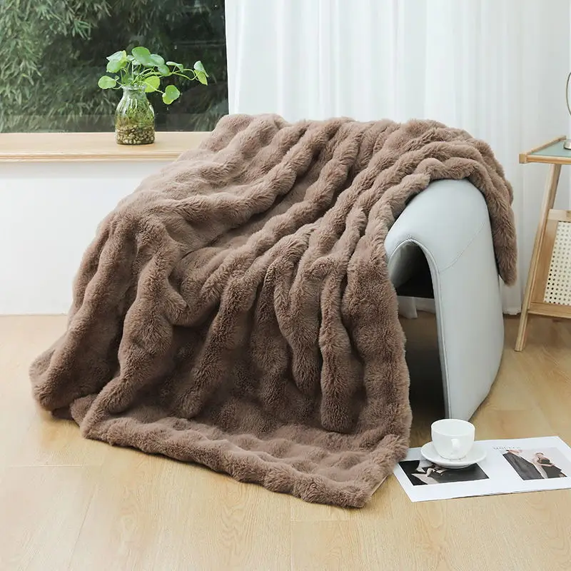 Tuscan Office Jacquard Style Sofa Cover Thickened Bubble Fleece Blanket Throws Plush Relaxing Fuzzy Flannel for Bedding Winter manufacture