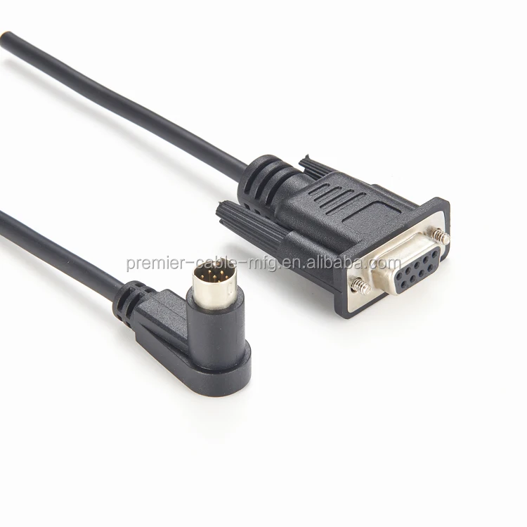 RS232 DB9 9 Pin Female to 8-Pin Mini DIN Male Adapter PLC Programming Cable Right/Left Angled details