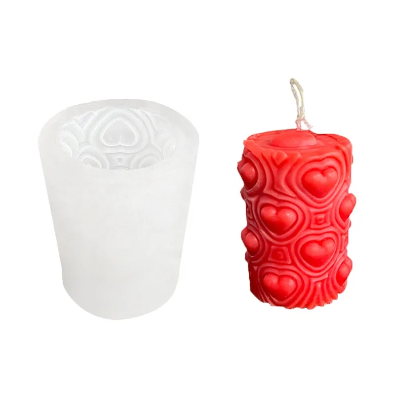 Dm842 Love Pillar Aromatherapy Candle Mold Embossed Heart Cylinder ...