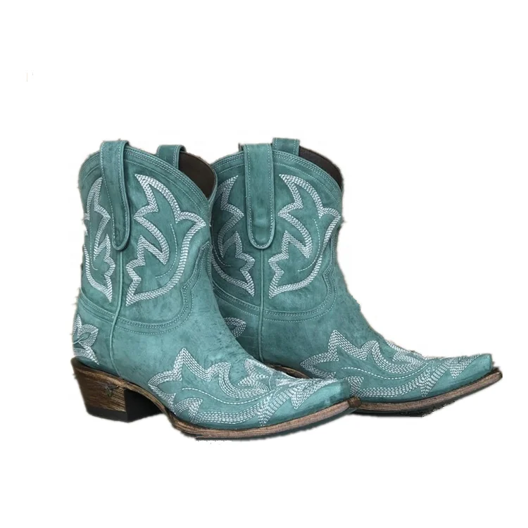 Vrouwen Klassieke Western Cowboy Laarzen Dames Mid Hakken vrouwen Slip Op Vrouw Mid-kalf Laarzen Vrouwelijke Schoenen