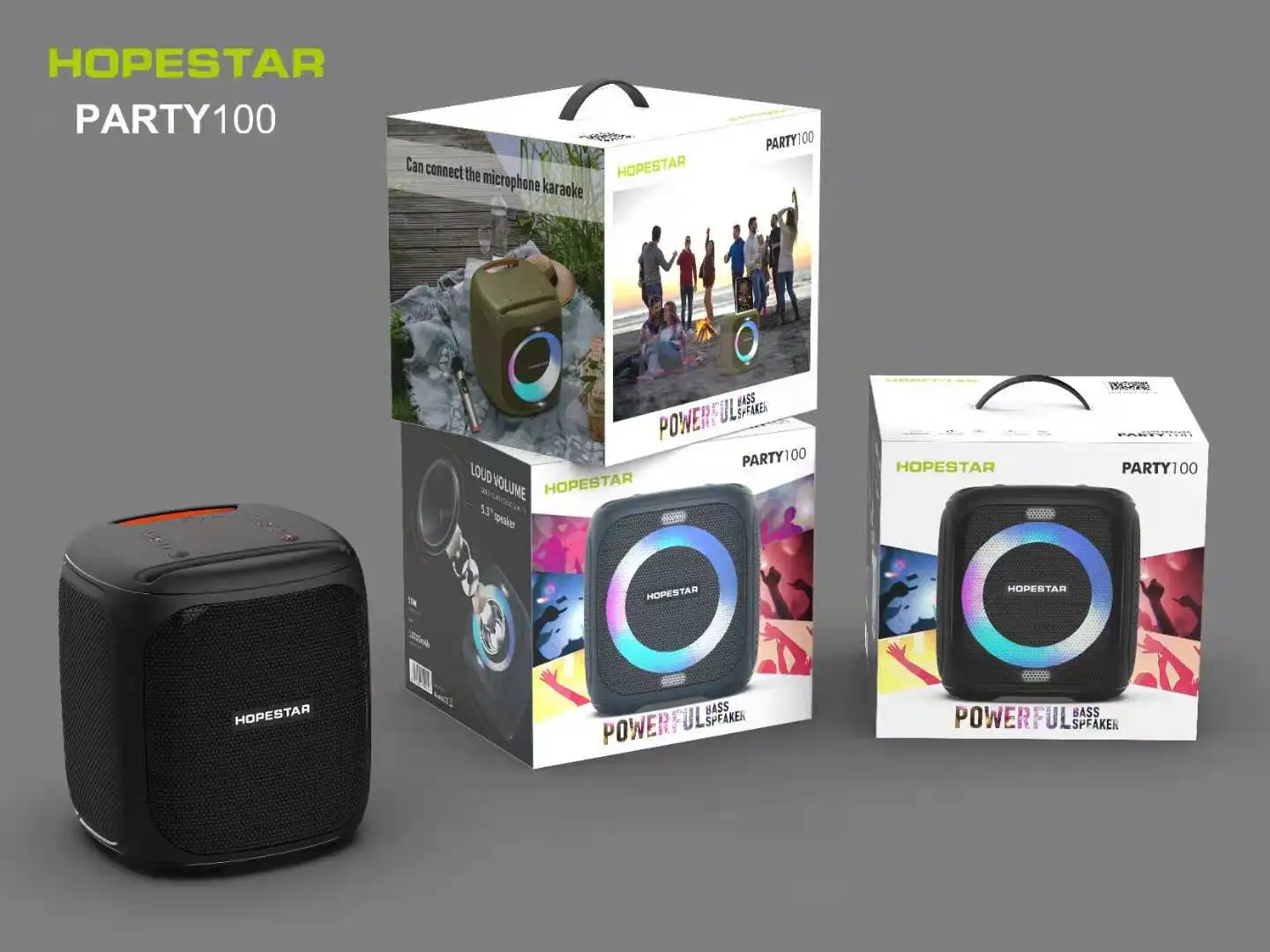 Hopestar 50W High-Power Subwoofer Outdoor for Bluetooth Speaker RGB LED Lighting 100 Microphone Battery Memory Card for Stage