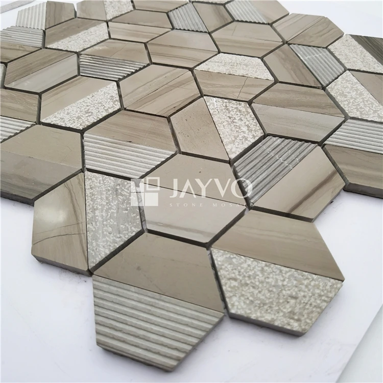 Yunfu Hot Sale Exterior Wall Tile Grey Color Irregular Stone Mosaic Art Design Tiles Golden Select Mosaic Wall Tile