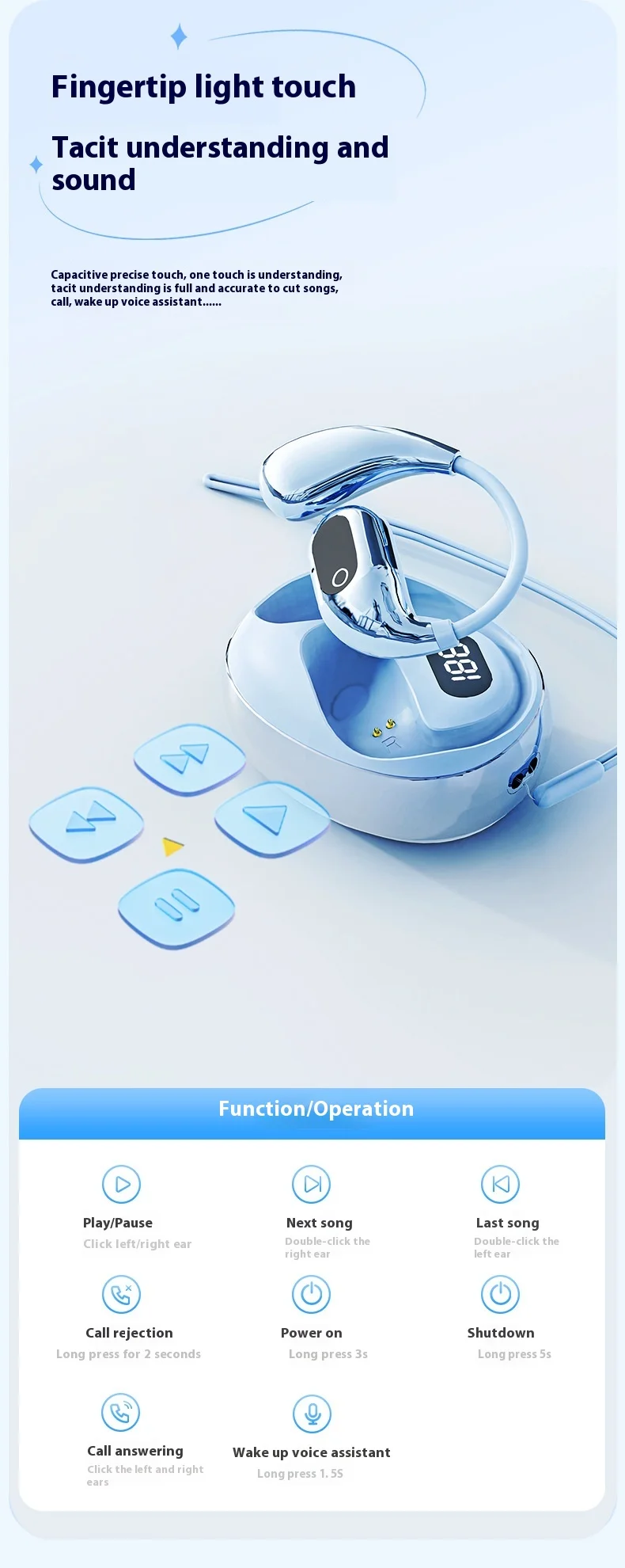 XG99 TWS Earbuds for 5.2 Long Battery Life Digital Display IPX4 Waterproof Ear-hook Design AI Translation Not-In-Ear