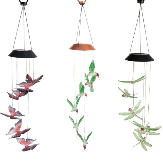2020 Color Christmas Window Wind Chime Hanging Lamp Changing LED Solar Powered Hummingbird Wind Chime Yard Garden Deco Light