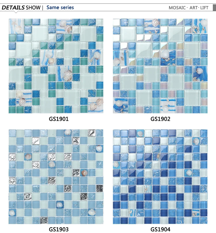 China supply ice cracked crystal glass mosaic tile mixed free pattern sheets design for wall or floor decor
