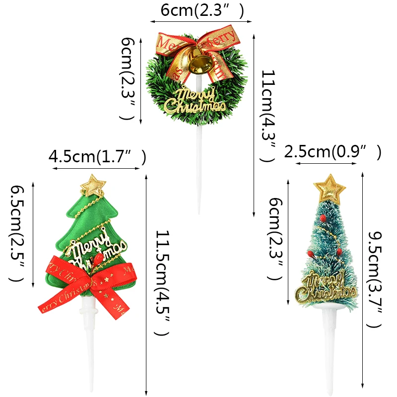 Merry Christmas Cake Topper Mini Wreath Xmas Tree Cupcake Toppers for Christmas 