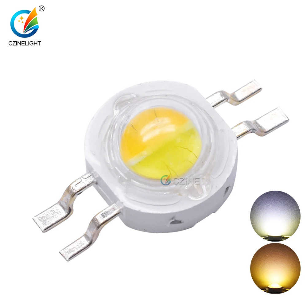 100pcs/Bag Czinelight Wholesale 1W 3W 350mA 700mA 45mil White And Warm White Bicolor 2in1 4pin High Power Led