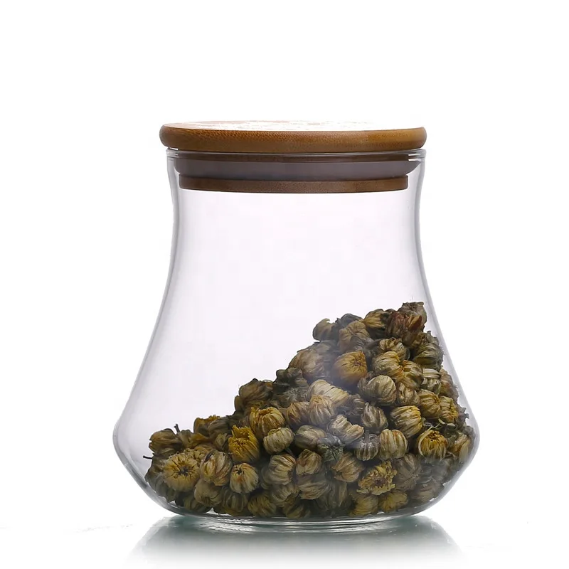 
High Quality Handmade Storage Canisters Glass Storage Jar With Bamboo Lid For Kitchen 