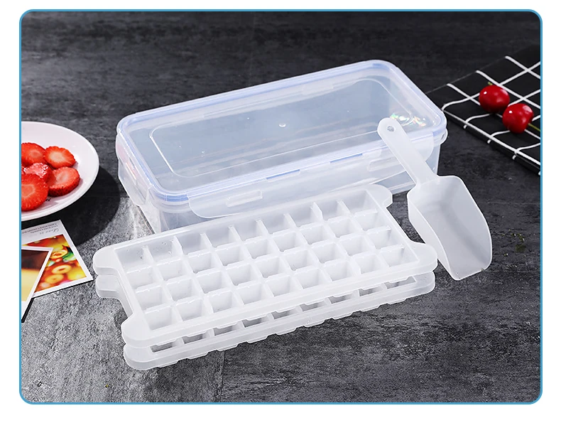 Plastic Ice Cube Trays And Ice Cube Storage Container Set With Airtight ...