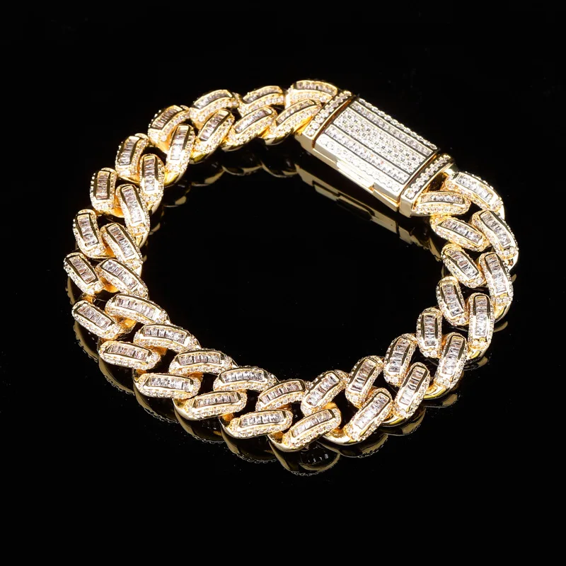 14mm Hiphop Rose Gold Bracelet Full Iced Out Miami Cuban Link Bracelet ...