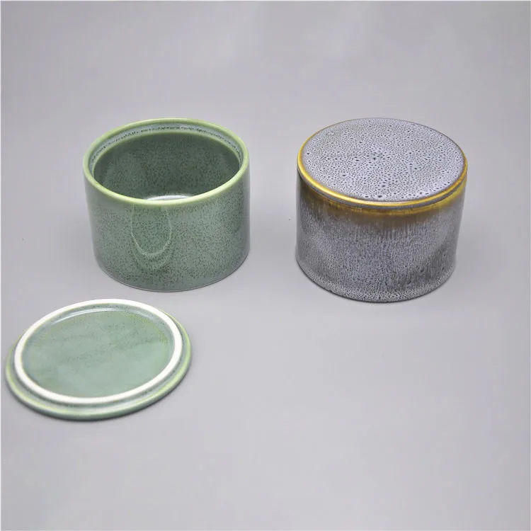 unique design reactive glaze rustic style empty ceramic candle vessel antique bulk candle jars with lid  .jpg