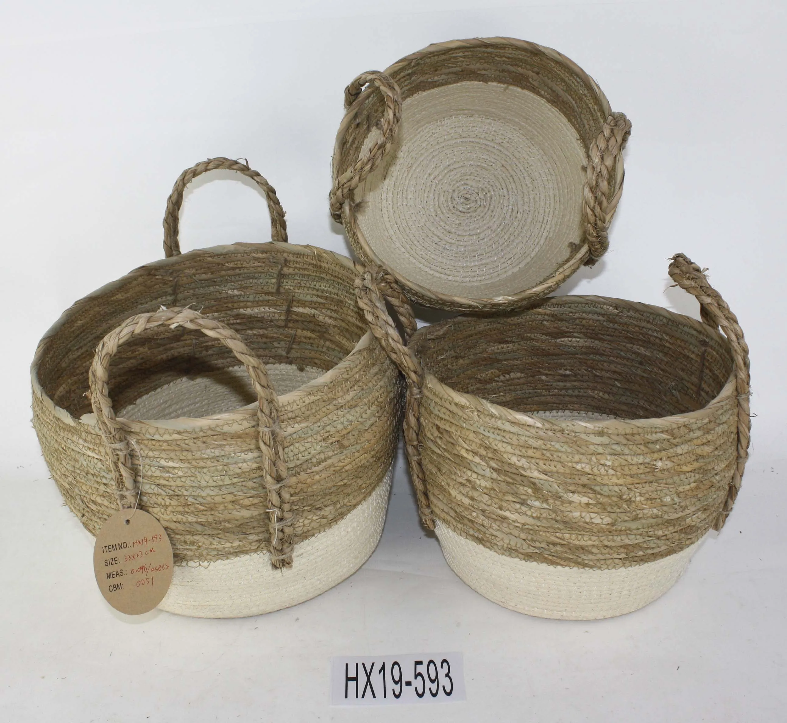 Water Hyacinth Woven Seagrass Belly Basket Cotton Rope Storage Baskets