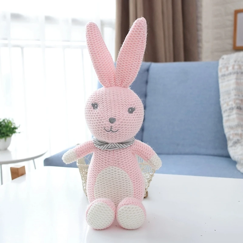 baby sleep toy knitted stuffed animals plush knitted bunny elephant dinosaur unicorn bear toy for toddlers