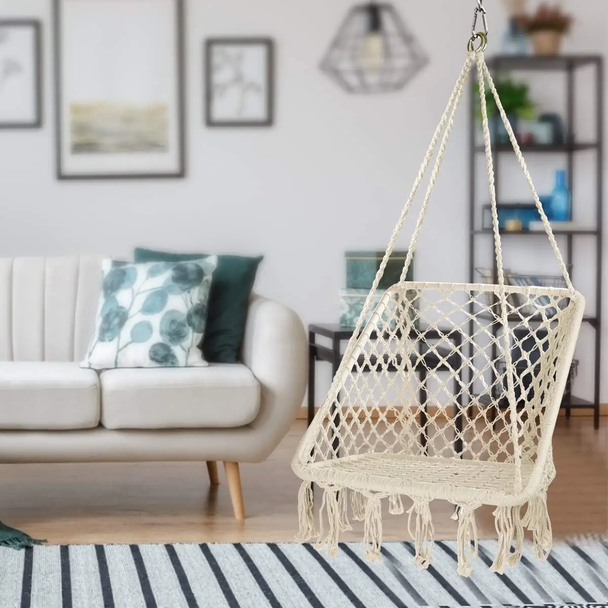 Hanging Hammock Chair Macrame Swing For Indoor Outdoor Patio Porch Deck