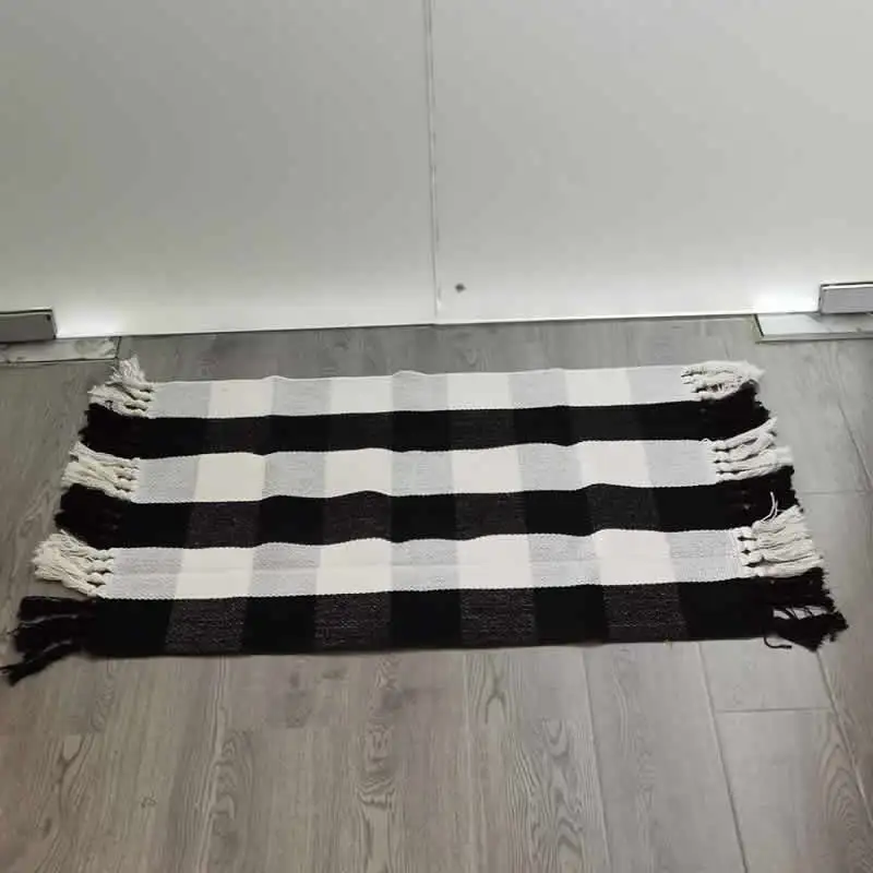 Black And White Buffalo Check Rug Antislip Cotton Kitchen Carpets