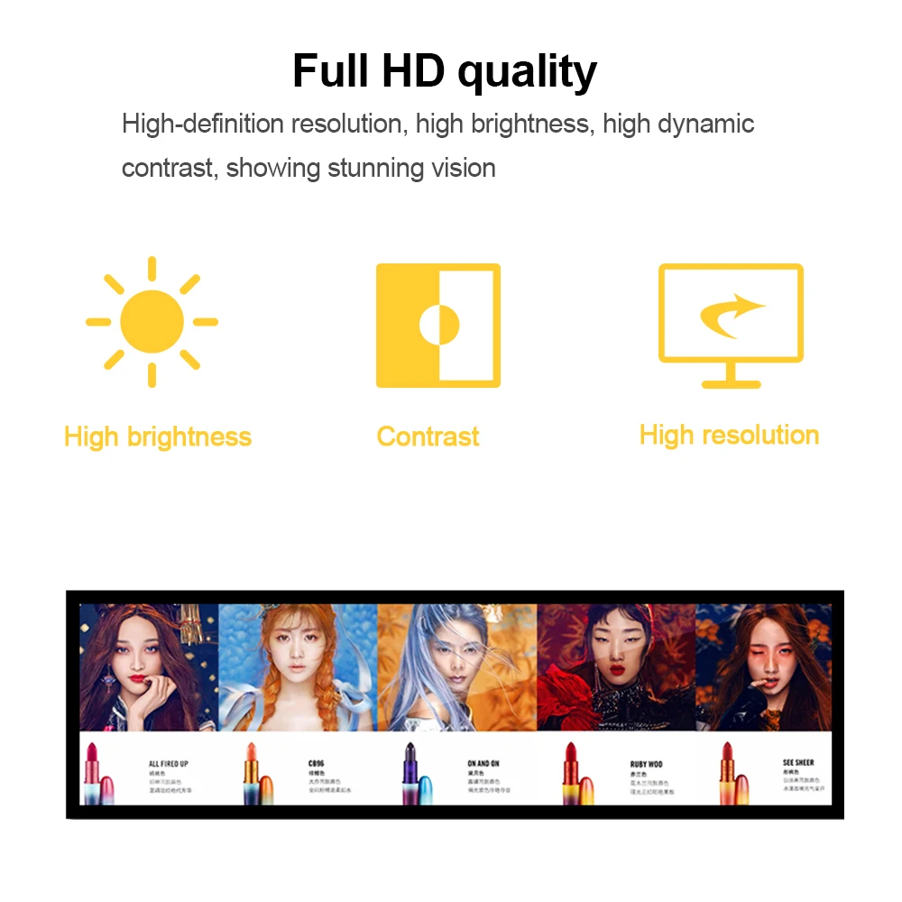 38.5 inch ultra wide stretched bar lcd monitor commercial screen shelf advertising display