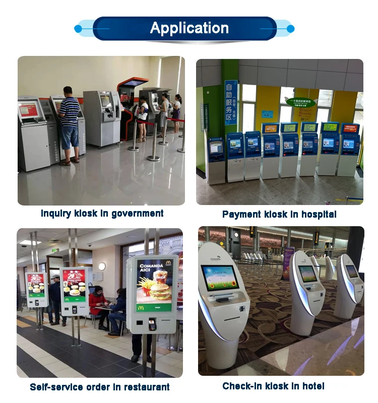 ODM floor standing capacitive self order kiosk in restaurant  with cash dispenser function
