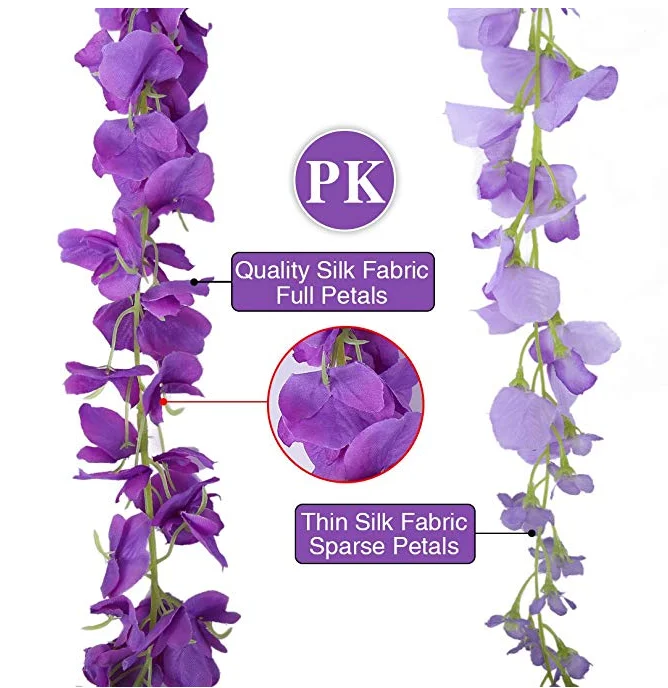 Cheap Decorative Plastic Vine Long Stem Silk White Wisteria Flowers