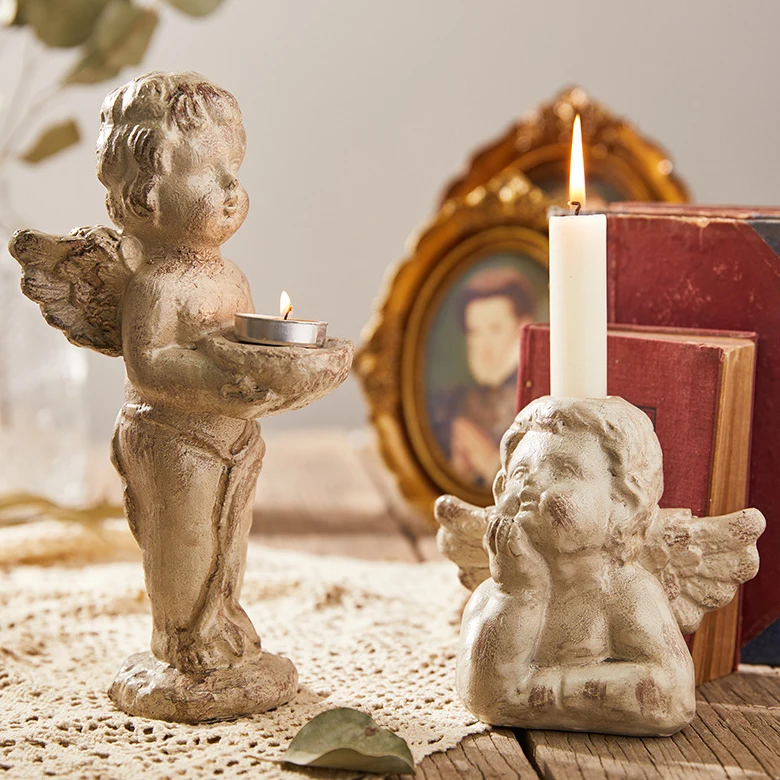 可爱的天使雕像茶灯烛台,用于室内室外花园装饰