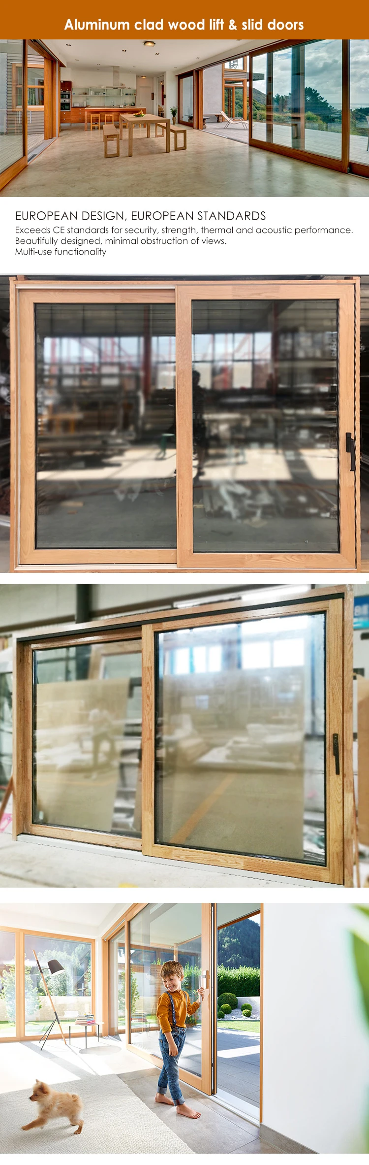 oak wooden 2 panel sliding glass doors with built in blinds