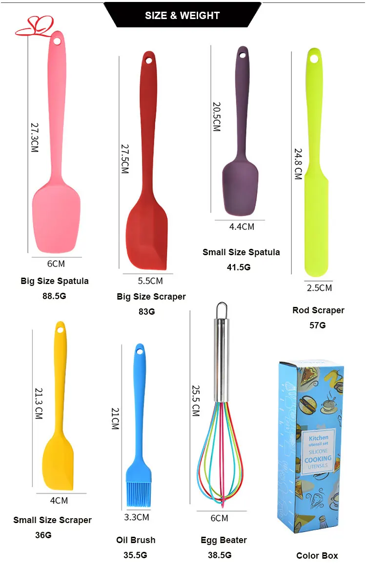 Good Quality Best Seller Colorful Silicone Spatula Set Of 7 Piece