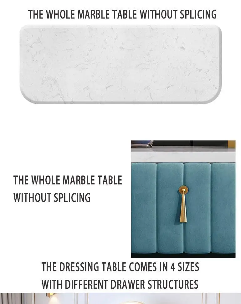 Nordic modern minimalist and delicate marble dresser with  chair and makeup mirror