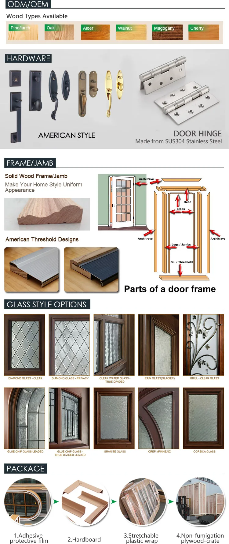Manufactory direct steel exterior front door stainless mesh security doors solid wood