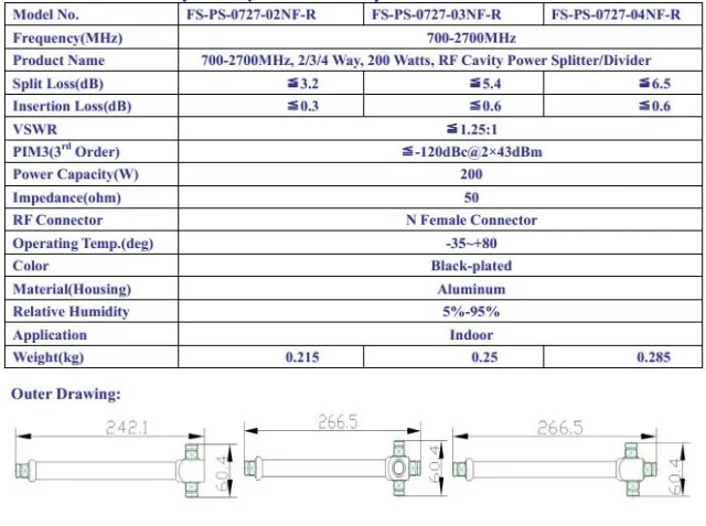 N-Female cavity Power Splitter 2 way /3way /4 way divider 800-2200MHz  698-2700Mhz jack amplifier supplier