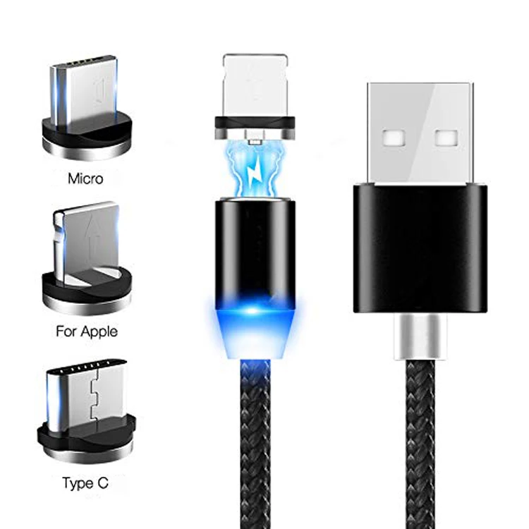 Wholesale 1M Long Nylon Braided Mobile Phone Quick Charge 3 in 1 Magnetic Cable - idealCable.net