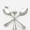 Heavy duty big 18/8 stainless steel server flatware set solid thick handle serving silverware set salad fork spoon tableware