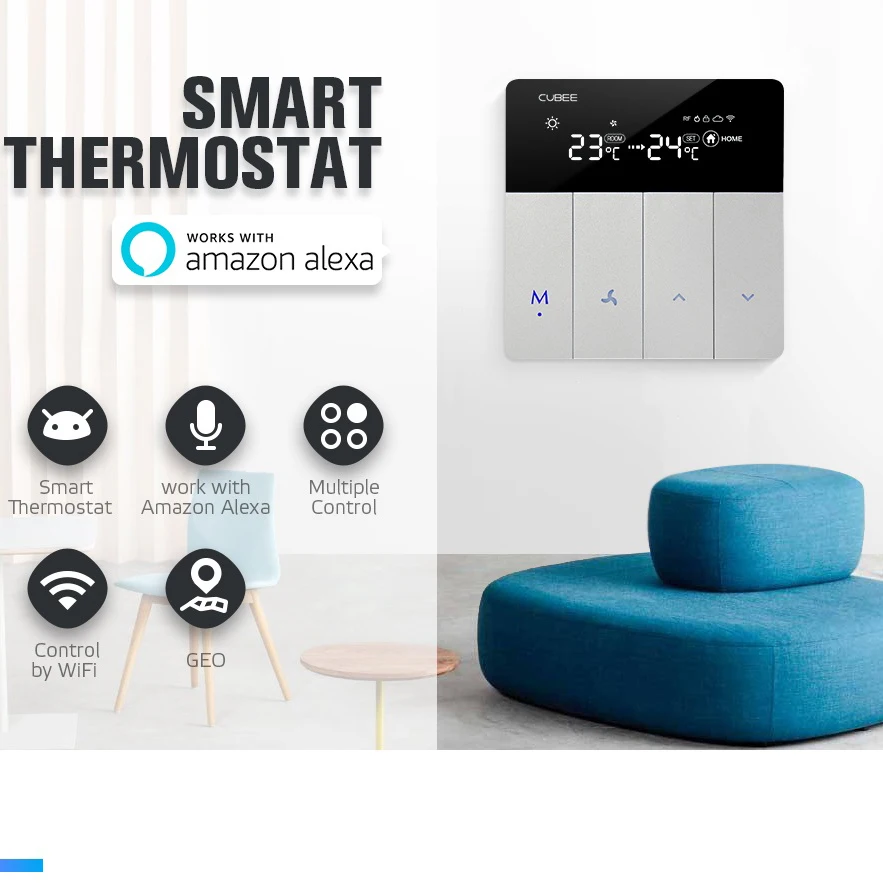 
Reddot Design CUBEE FCU 3 Speed Air Conditioning Cooling Underfloor Heat Pump APP Control WIFI Module thermostat 