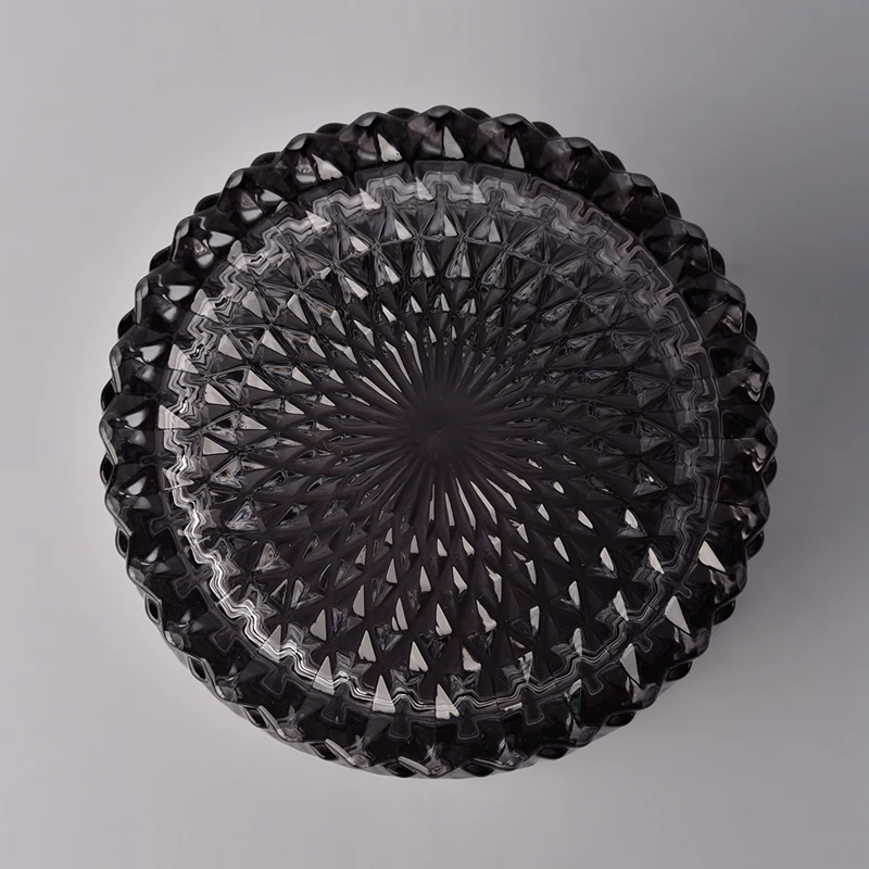 GEO Cut black glass candle jar with lid