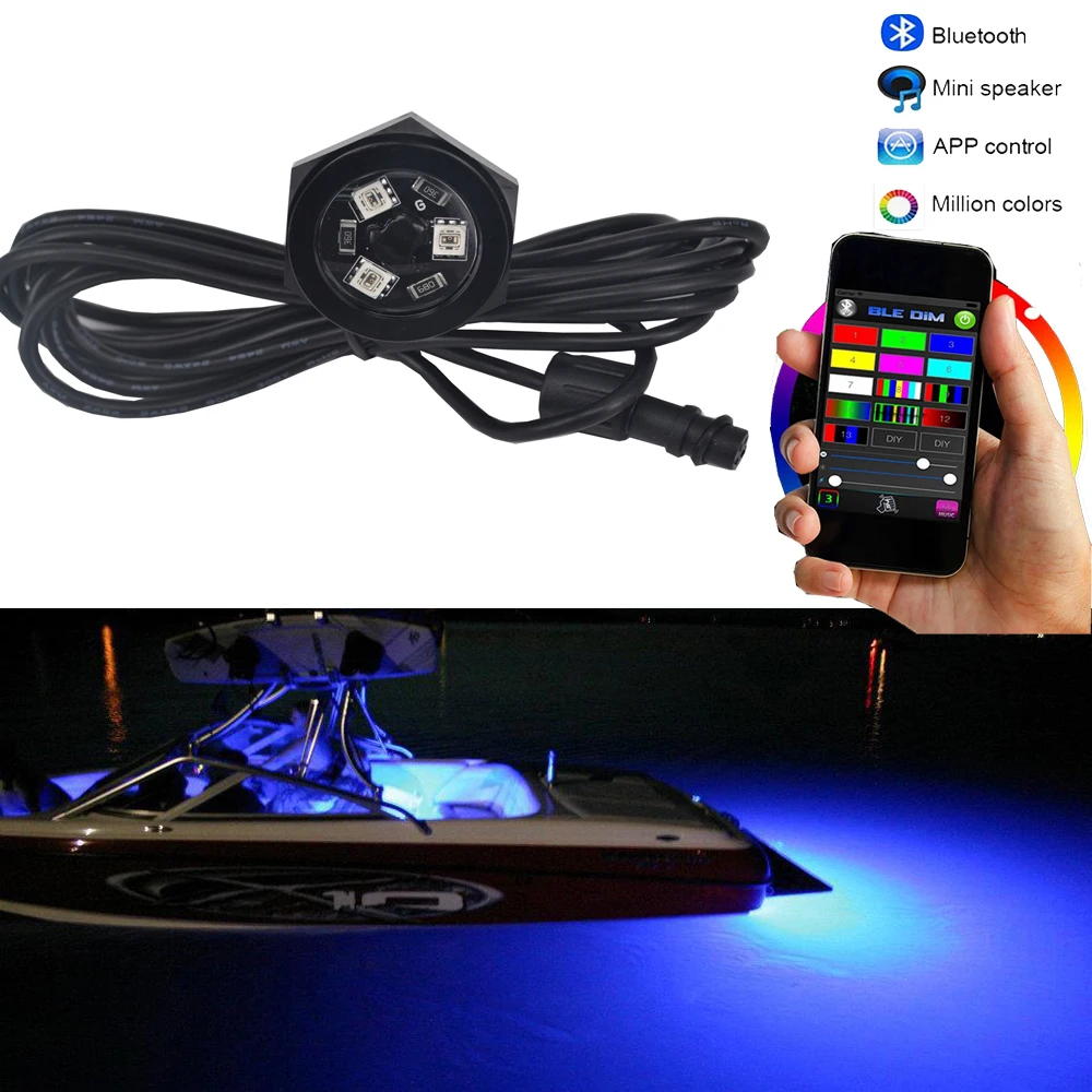 LED Wireless Million Color Marine Bolt Light 12 Volt IP68 Waterproof LED Boat Light with Controller