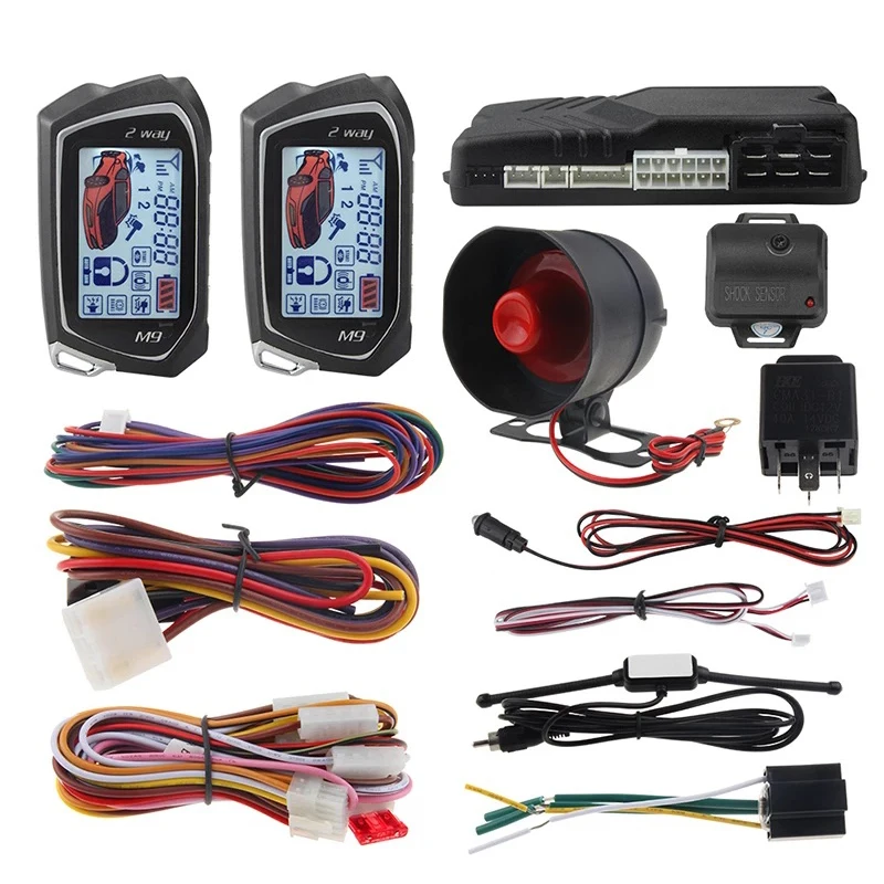

2 way car alarm system lcd remote control engine starter timer shock sensor warning display car anti theft two way car alarm