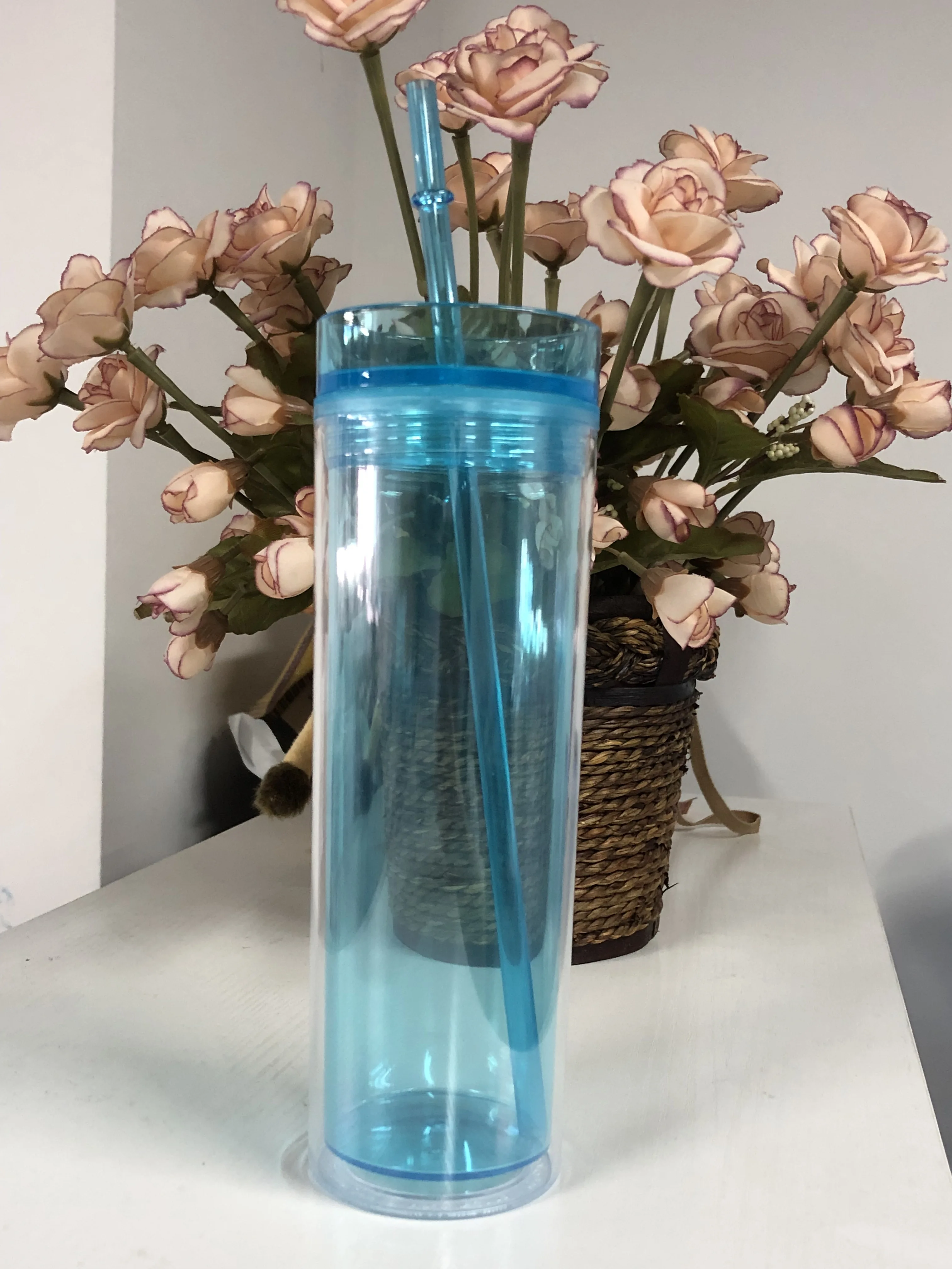 16 Oz Acrylic Tumblers Double Wall Clear Plastic Skinny Glass With Lids