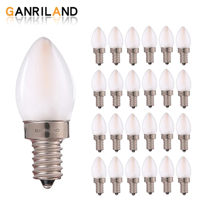25PCS C7 LED Filament Bulbs Vintage 0.5 watt Dimmable Frosted Glass Warm White E12 E14 Candle Bulb Replaces 10W Flicker-free